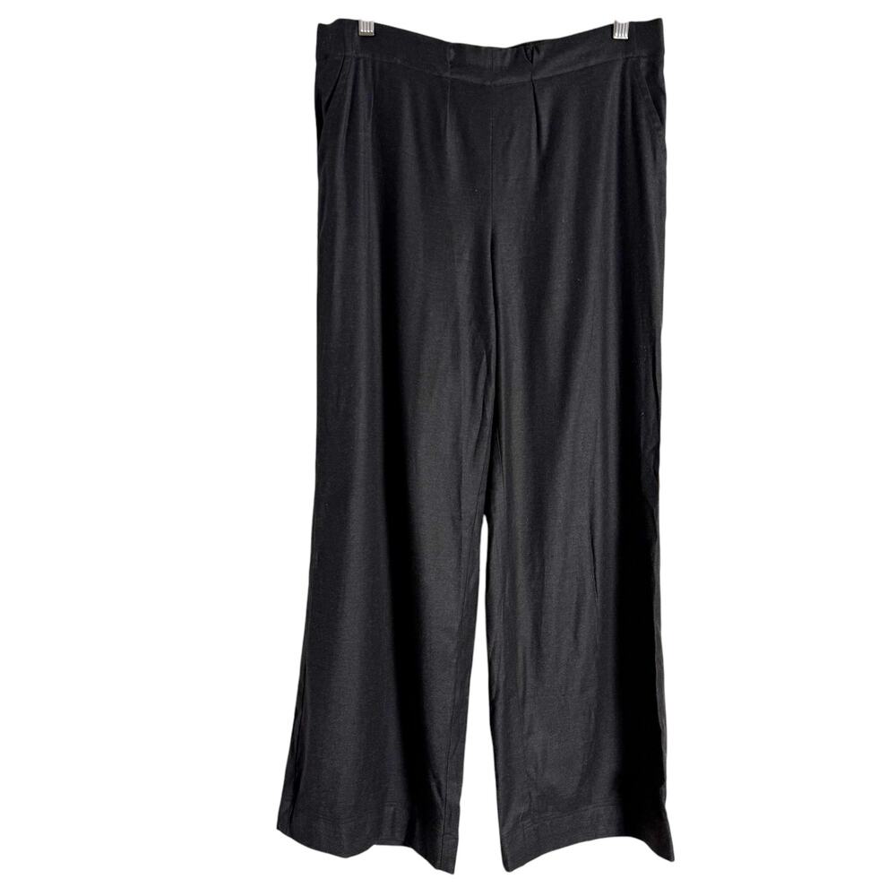 St. John Black Relaxed Wide Leg Pull-On Wool Blend Pants Size M